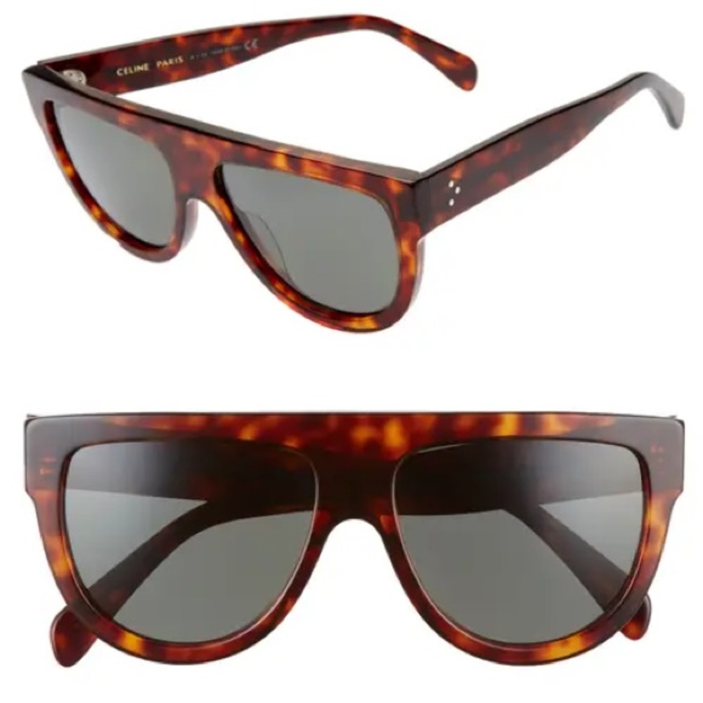 CELINE 58mm Pilot Sunglasses in Red Havana /Green Polarized